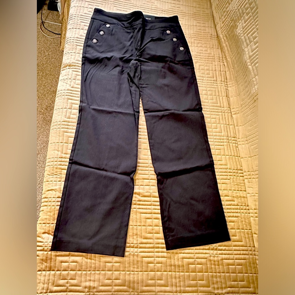 Roz Ali Pants Womens Black Gun Metal Button Business Casual Dress Pant